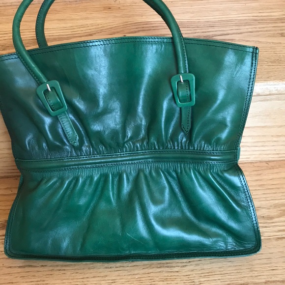 Vintage green leather handbag - Picture 2 of 14
